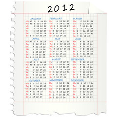 2012 Calendar on paper