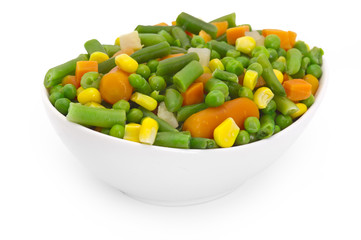 diced vegetables background with carrot, corn and peas.