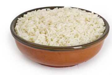 White steamed rice in round bowl