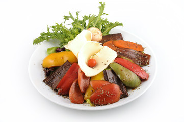 colorful vegetable salad on white background