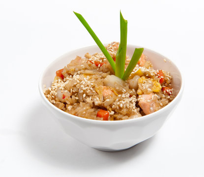 Fried rice with seafood in soy sauce