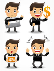 funny cartoon office worker with sale Promotions icon set