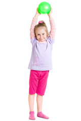 Girl with a ball on a white background.