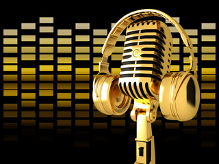 Microphone on abstract musical background
