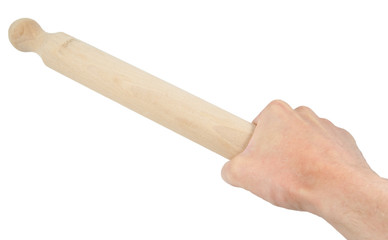 rolling pin in hand isolated on white background