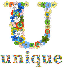 Letter U and word unique floral pattern