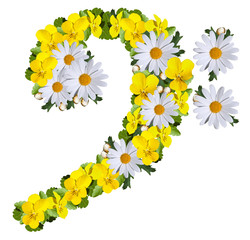 F clef made of daisies and yellow violets isolated on white