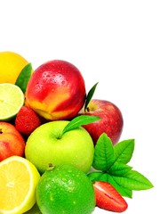 Fototapeta na wymiar Mixed fruit on a white background with copy space