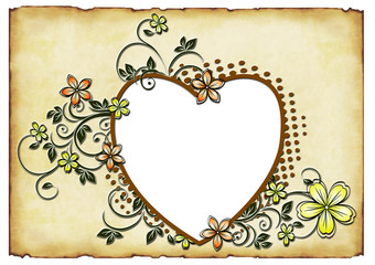 old paper background with ornaments in the form of heart