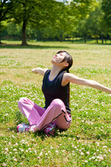 Naklejka na ściany i meble beautiful asian woman exercising in the park