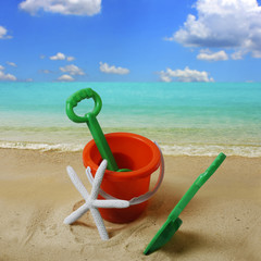spade and bucket on a beach