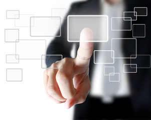 hand pushing on a touch screen interface