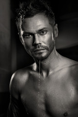 Fototapeta na wymiar Portrait of man in shower