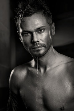 Portrait of man in shower