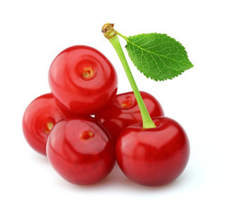 Sweet and juicy cherry with leaves