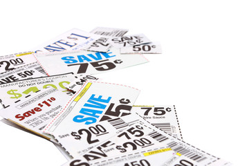 Assorted Grocery Coupons On White Background