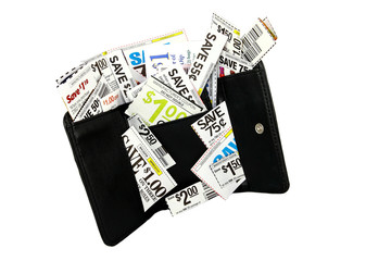 Black Men's Wallet  With Gerocery Coupons Isolated On White