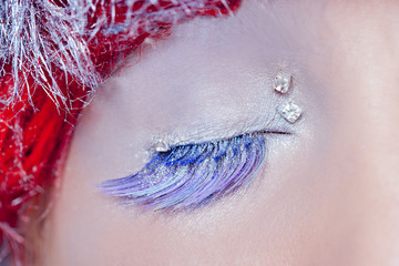 christmas concept eye makeup winter red silver macro