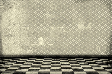 empty grunge interior with tiled floor