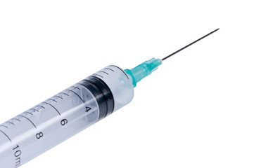 Medical syringe isolate on white background.