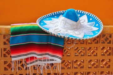 charro mariachi blue mexican hat serape poncho