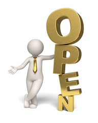 Gold open text icon - 3d business man