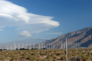 Wind Turbines with Cloud and Mountainside