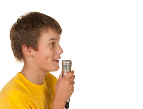 boy speking with microphone