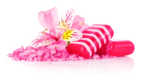 sea salt and lily flower isolated on white