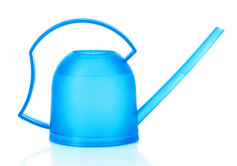 Blue watering can isolated on white