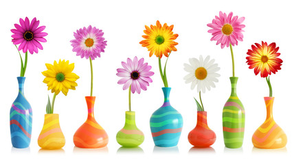 Daisy flowers in vases - obrazy, fototapety, plakaty