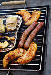 Meat, fish, bread and sausage