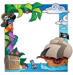 Abwaschbare Fototapete Piraten Rahmen mit Meer- und Piratenmotiv 4