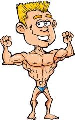 Cartoon bodybuilder flexing his muscles