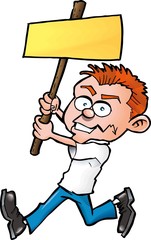 Cartoon man with blank protest board