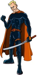 Badkamer foto achterwand Cartoon Ninja-superheld met een zwaard © antonbrand