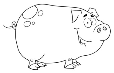 Outlined Pig Cartoon Character