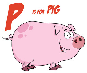 Pig Cartoon Character With Letter P