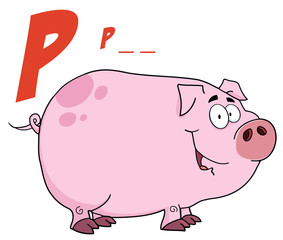 Pig Cartoon Character With Letter P