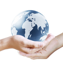 glowing earth globe in his hands