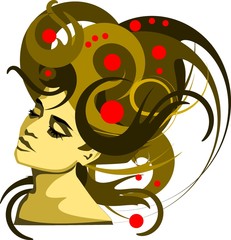 ilustracja kobiety z fantazyjną rozwianą fryzurą