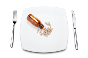 bottle of pills on plate