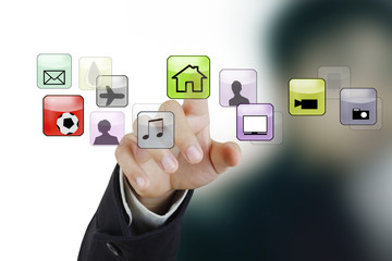 hand pushing on a touch screen interface