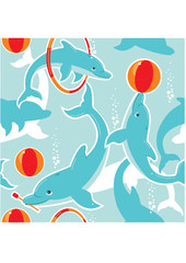 Playing dolphins seamless pattern