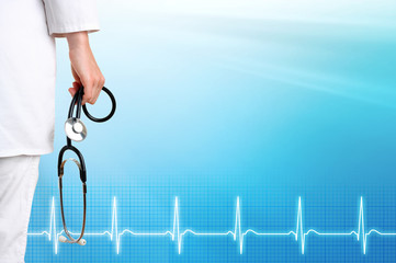 Doctor and ecg line with medical blue background