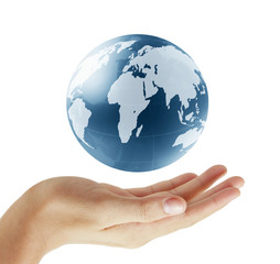 holding a glowing earth globe in his hands