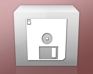 Box-shaped Icon (red b/g) "Floppy Disk"