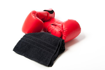 Red boxing gloves and towel