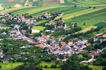Fototapeta na wymiar A small town sorrunded by fields in Austria