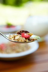 bowl of muesli with fresh fruits as diet food